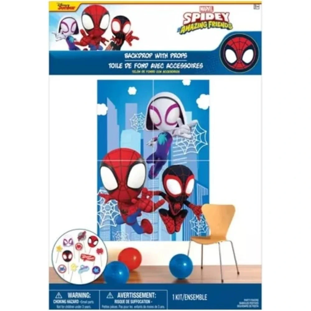 Marvel Spidey Amazing Friends Backdrop with Props Kids Birthday Party Decoration